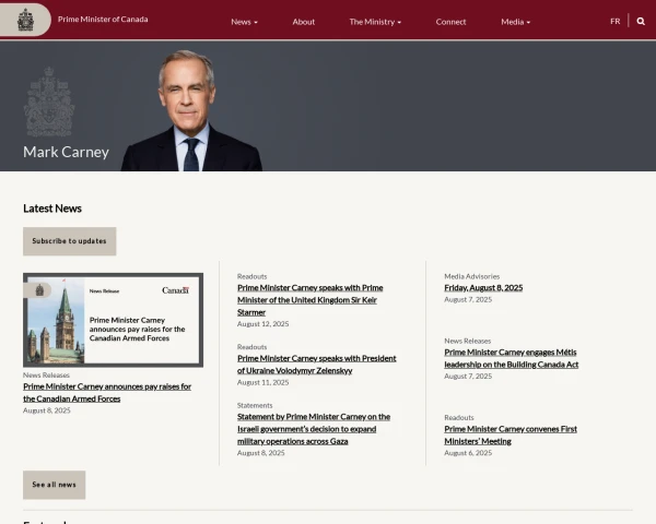 screenshot of Prime Minister of Canada website