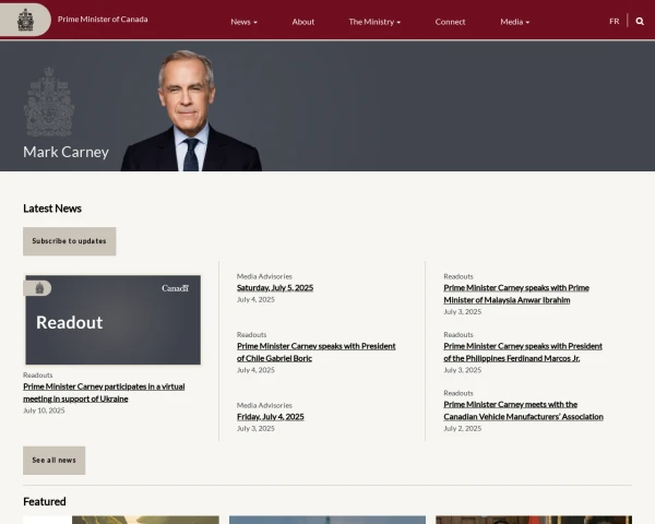 screenshot of Prime Minister of Canada website