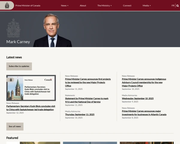 screenshot of Prime Minister of Canada website