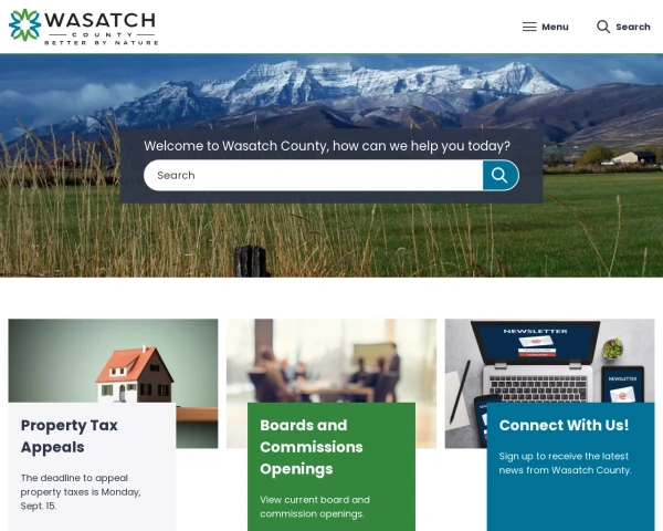 screenshot of Wasatch County, Utah website
