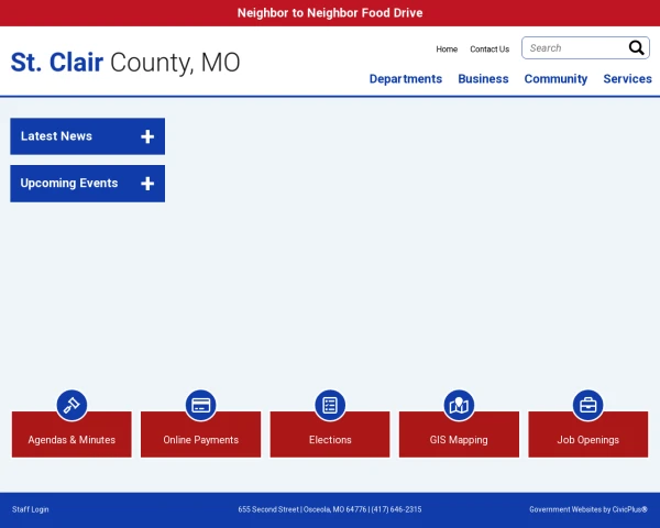 screenshot of St. Clair County, Missouri website