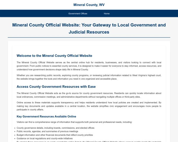screenshot of Mineral County, West Virginia website