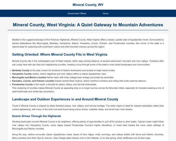 screenshot of Mineral County, West Virginia website