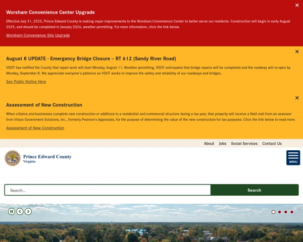 screenshot of Prince Edward County, Virginia website