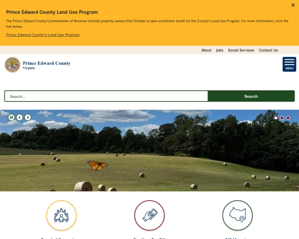 screenshot of Prince Edward County, Virginia website