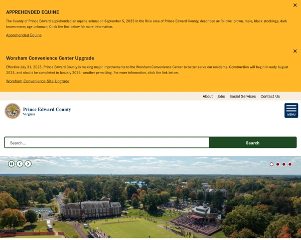 screenshot of Prince Edward County, Virginia website
