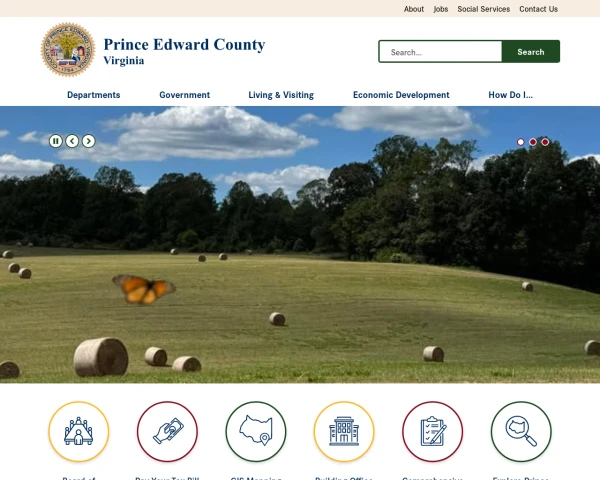 screenshot of Prince Edward County, Virginia website