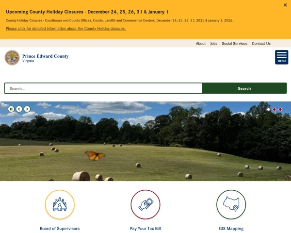 screenshot of Prince Edward County, Virginia website