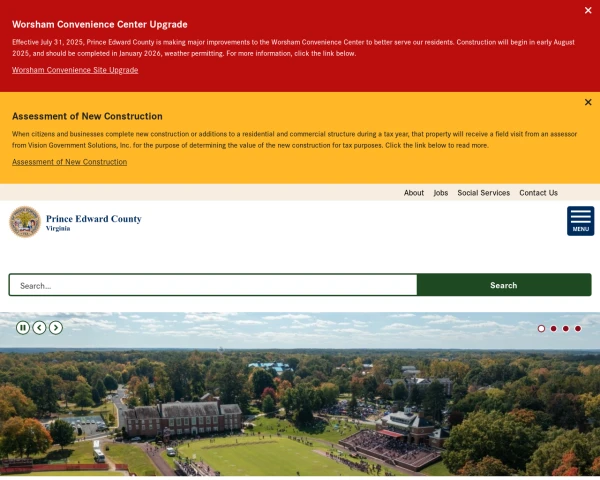 screenshot of Prince Edward County, Virginia website