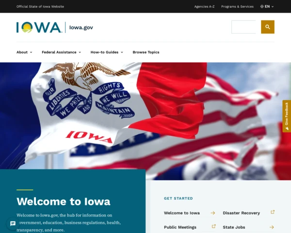 screenshot of State of Iowa website