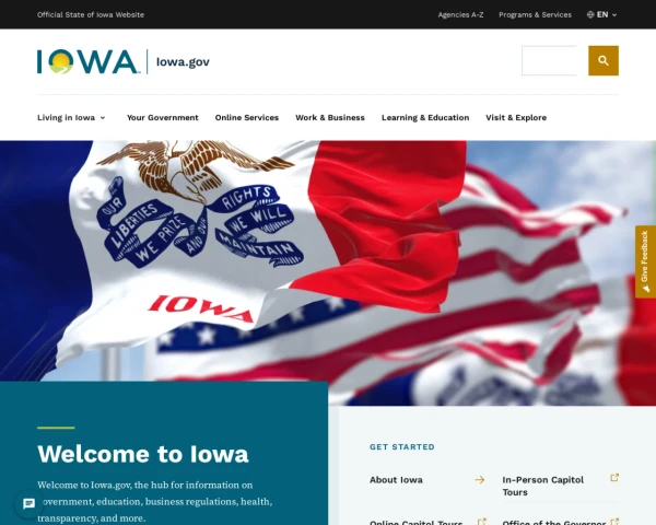 screenshot of State of Iowa website
