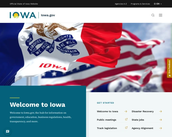 screenshot of State of Iowa website