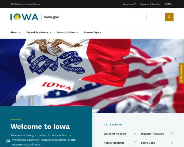 screenshot of State of Iowa website