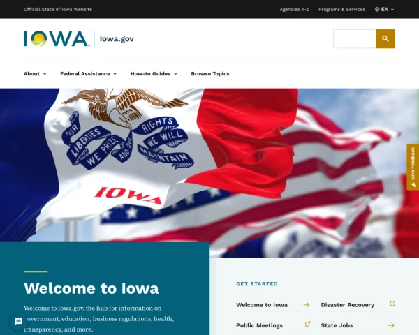screenshot of State of Iowa website