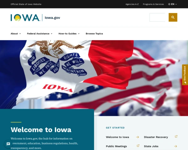 screenshot of State of Iowa website
