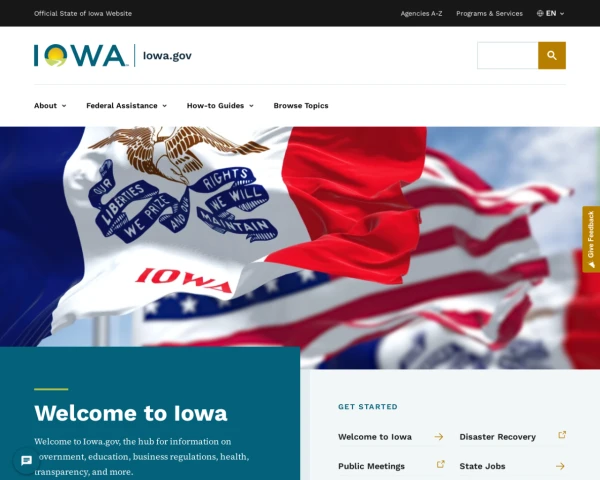 screenshot of State of Iowa website