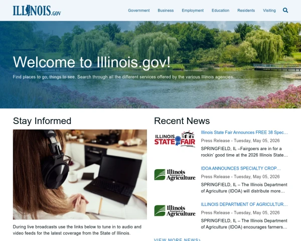 screenshot of State of Illinois website