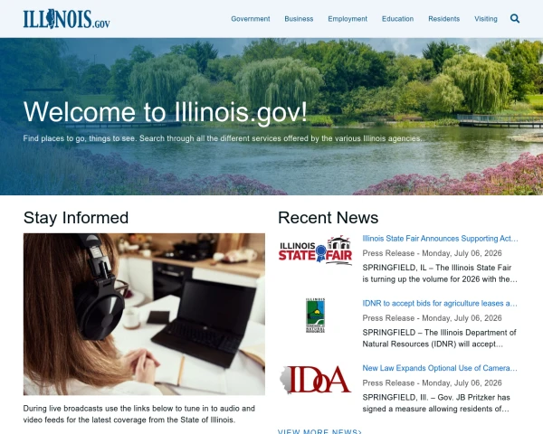 screenshot of State of Illinois website