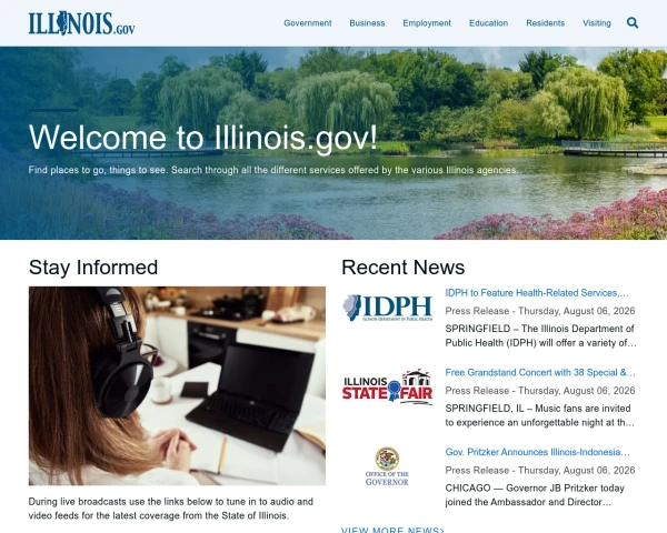 screenshot of State of Illinois website