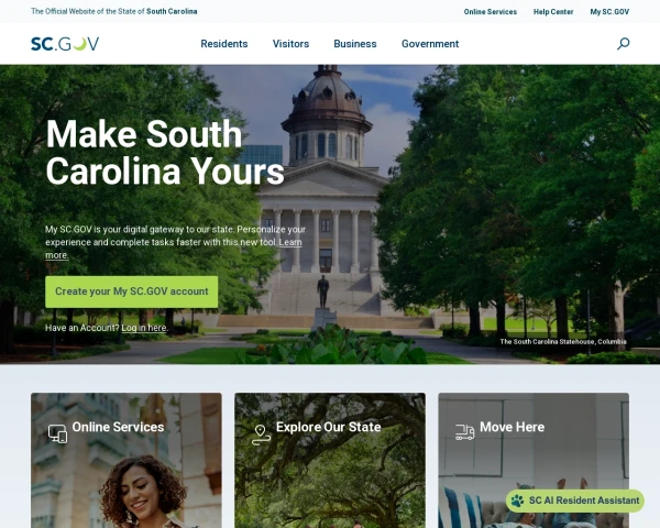 screenshot of State of South Carolina website