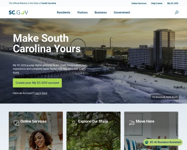 screenshot of State of South Carolina website