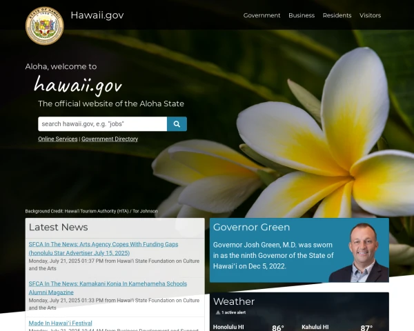 screenshot of State of Hawaii website