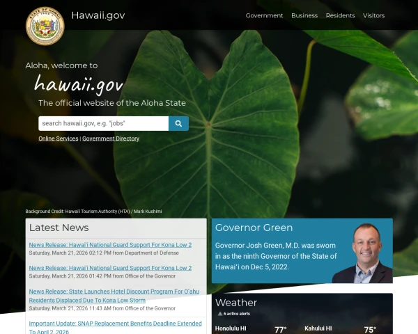 screenshot of State of Hawaii website