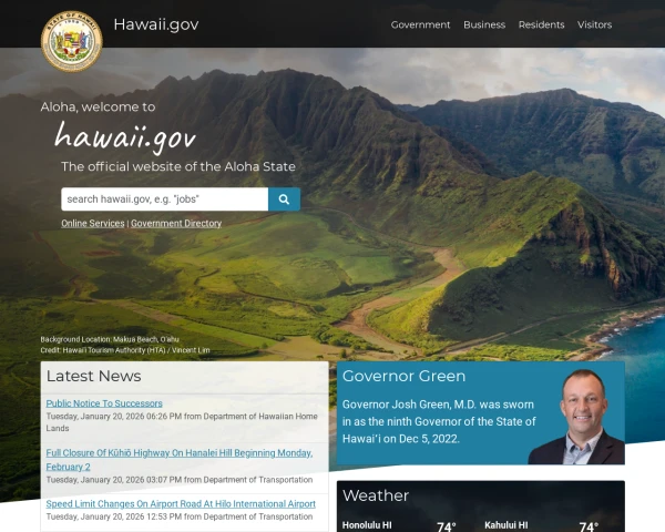 screenshot of State of Hawaii website