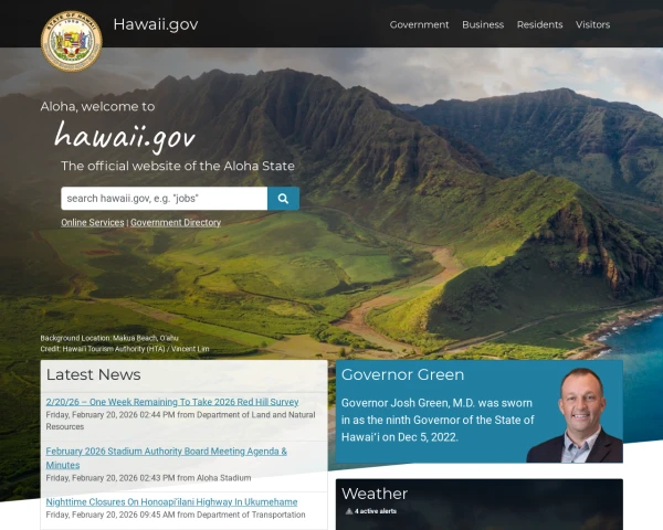 screenshot of State of Hawaii website
