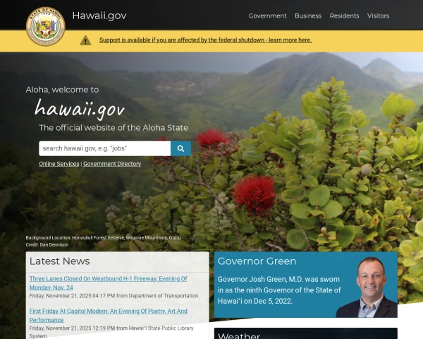 screenshot of State of Hawaii website