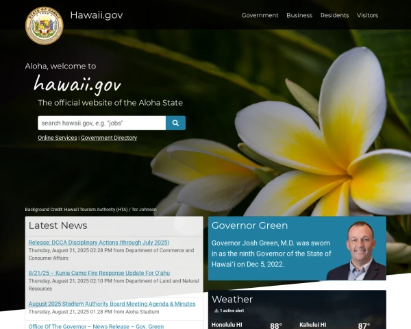 screenshot of State of Hawaii website