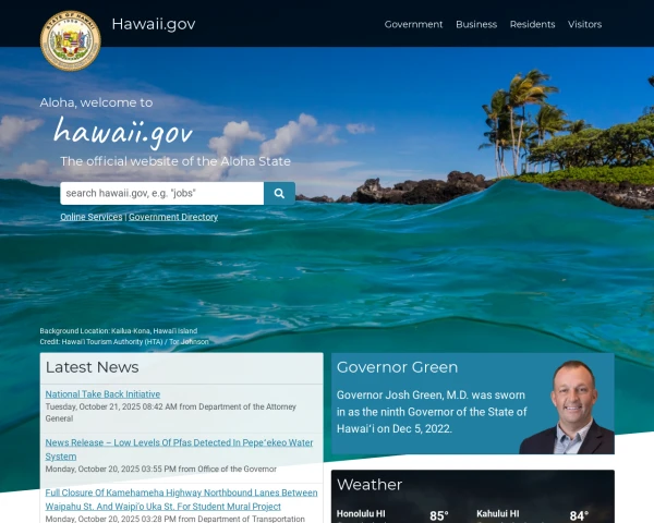 screenshot of State of Hawaii website