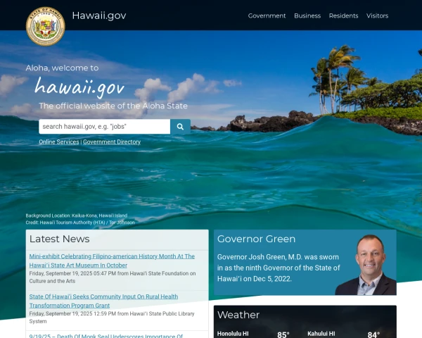 screenshot of State of Hawaii website