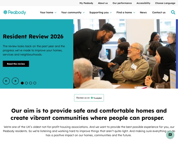 screenshot of Peabody Trust website
