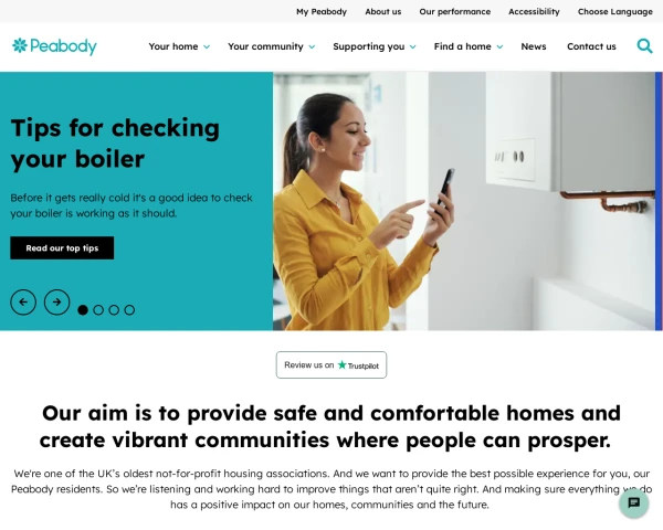 screenshot of Peabody Trust website