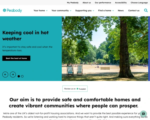 screenshot of Peabody Trust website