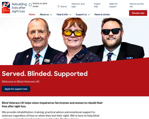 screenshot of Blind Veterans UK website