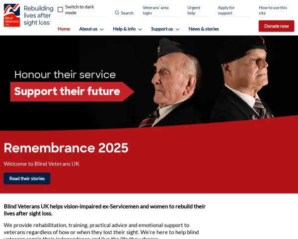screenshot of Blind Veterans UK website