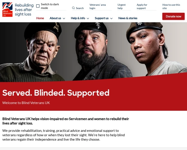 screenshot of Blind Veterans UK website