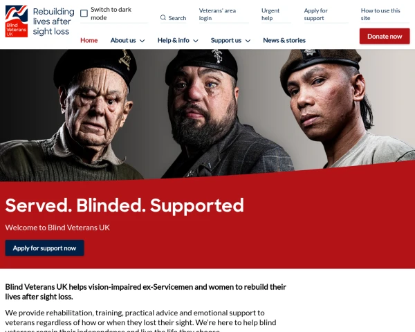 screenshot of Blind Veterans UK website