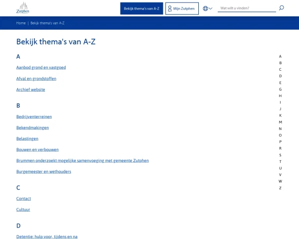 screenshot of Zutphen website