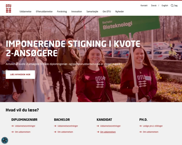 screenshot of Technical University of Denmark website