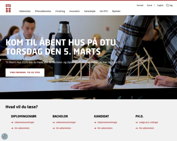 screenshot of Technical University of Denmark website