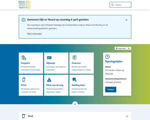 screenshot of Dijk en Waard (incl. Heerhugowaard, Langedijk) website
