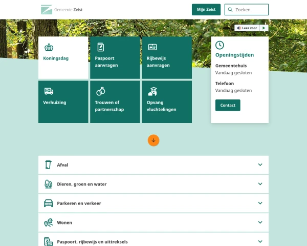 screenshot of Zeist website