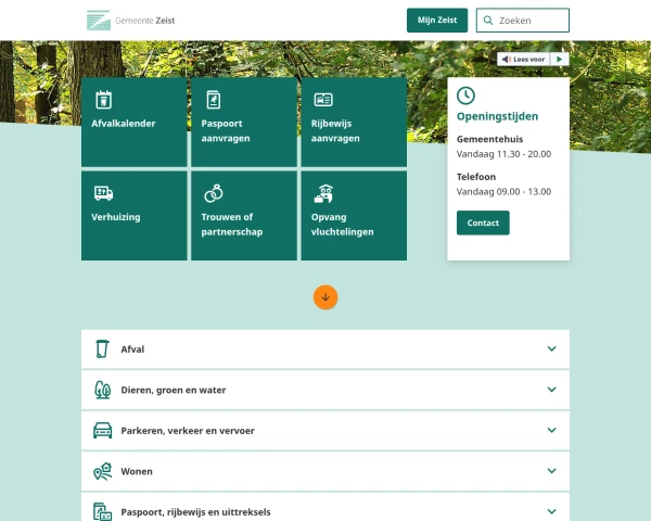 screenshot of Zeist website