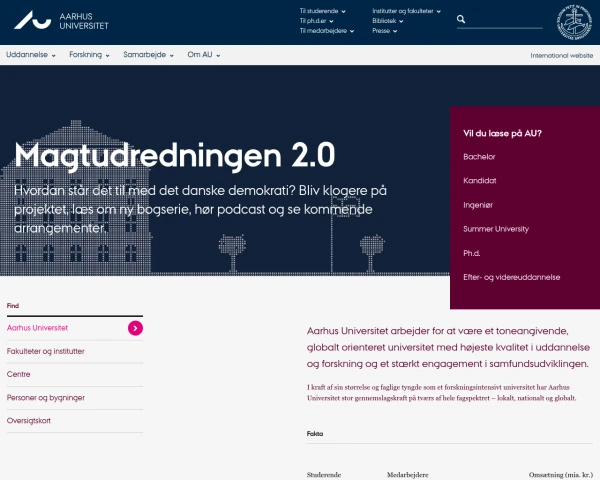 screenshot of Aarhus University website