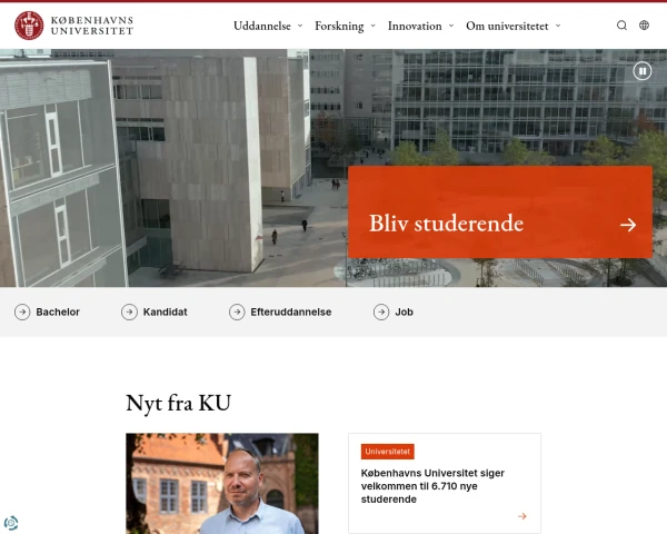 screenshot of University of Copenhagen website