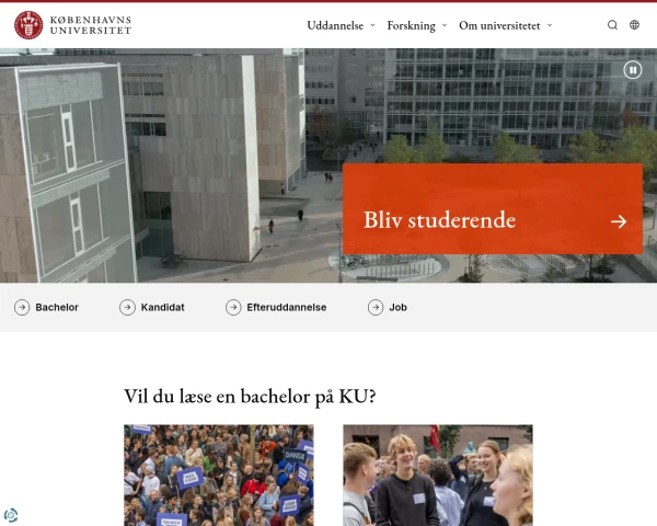 screenshot of University of Copenhagen website