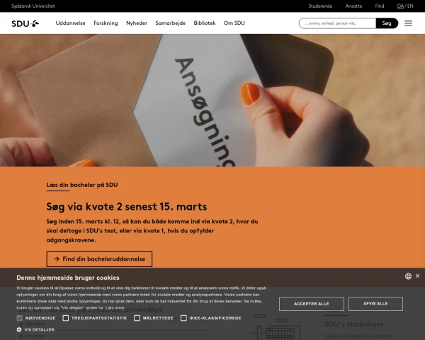 screenshot of University of Southern Denmark website